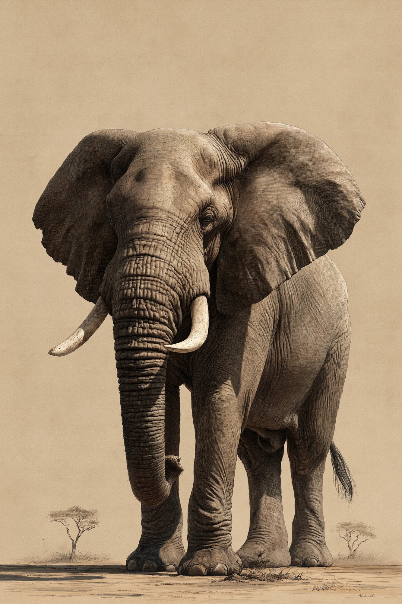 Tableau Éléphant Gravure Vintage - impression sur toile, format L