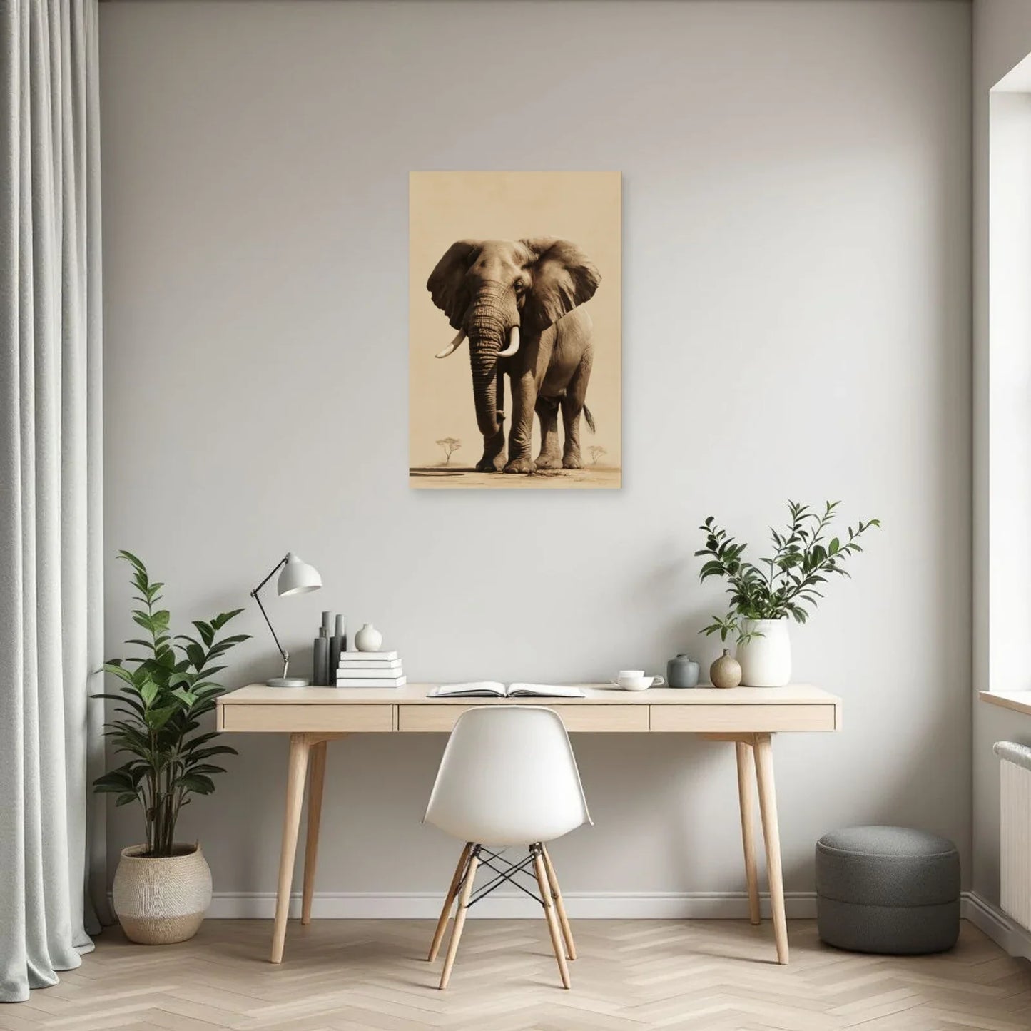 Tableau Éléphant Gravure Vintage dans un bureau - Art Virtuoso