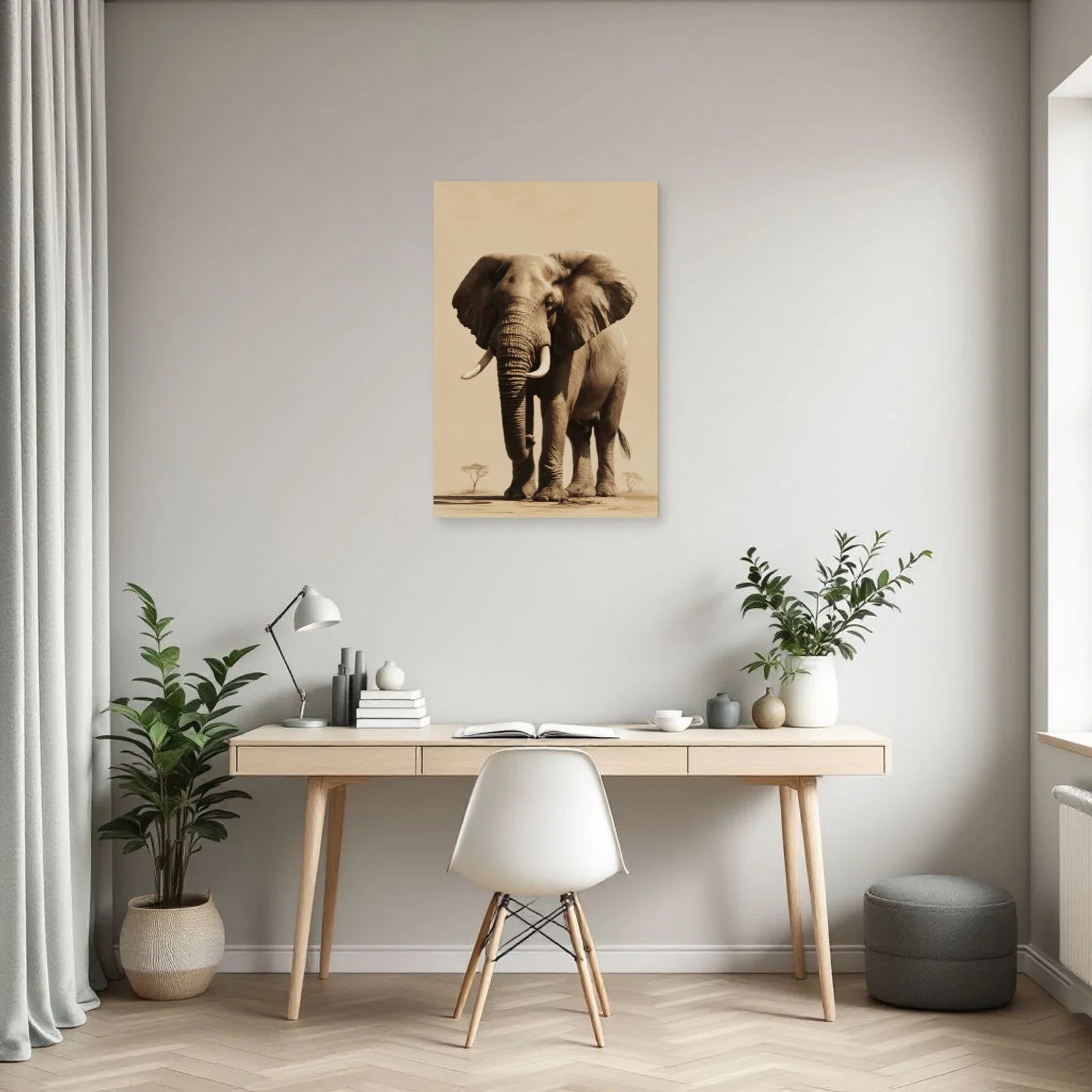 Tableau Éléphant Gravure Vintage dans un bureau - Art Virtuoso
