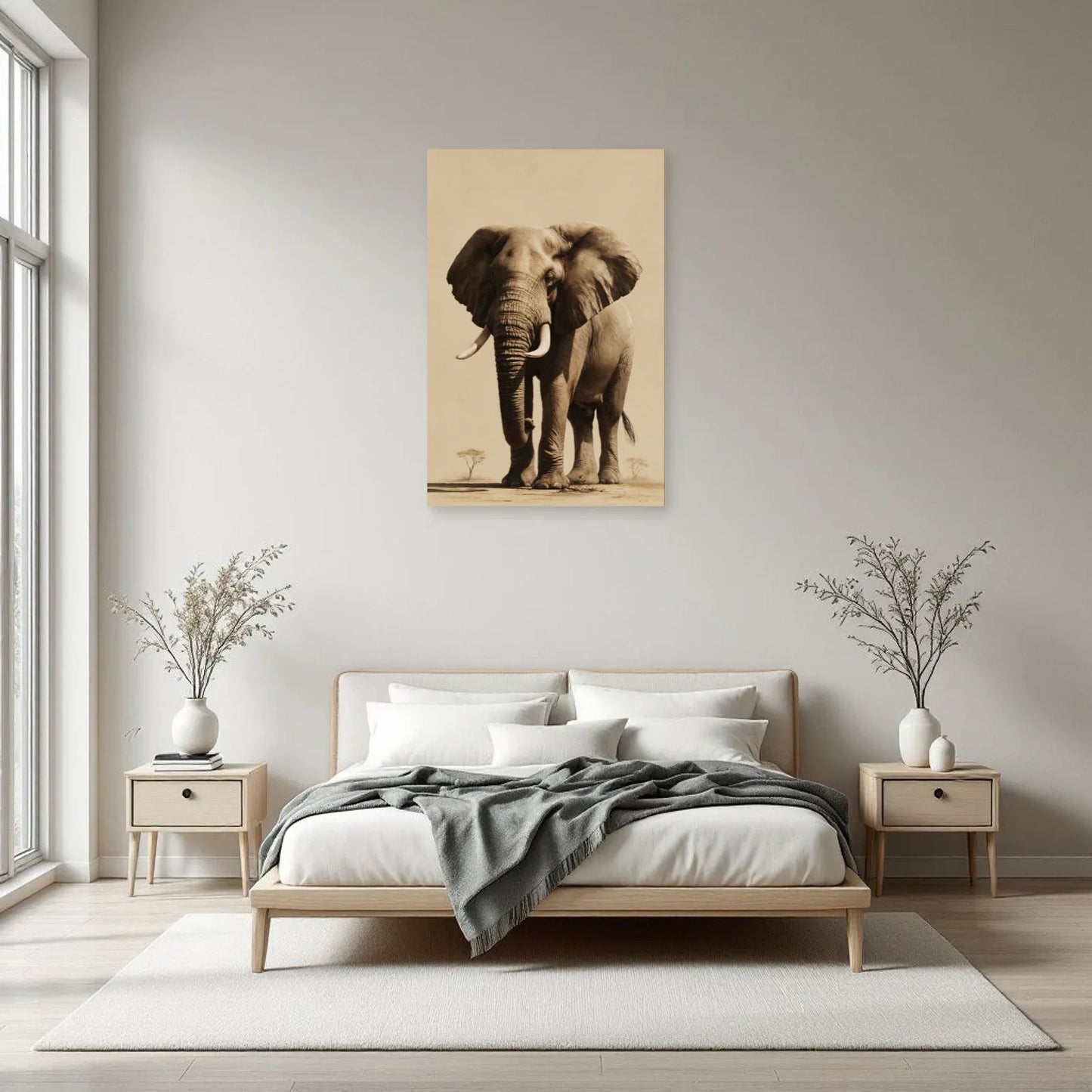 Tableau Éléphant Gravure Vintage dans une chambre - Art Virtuoso