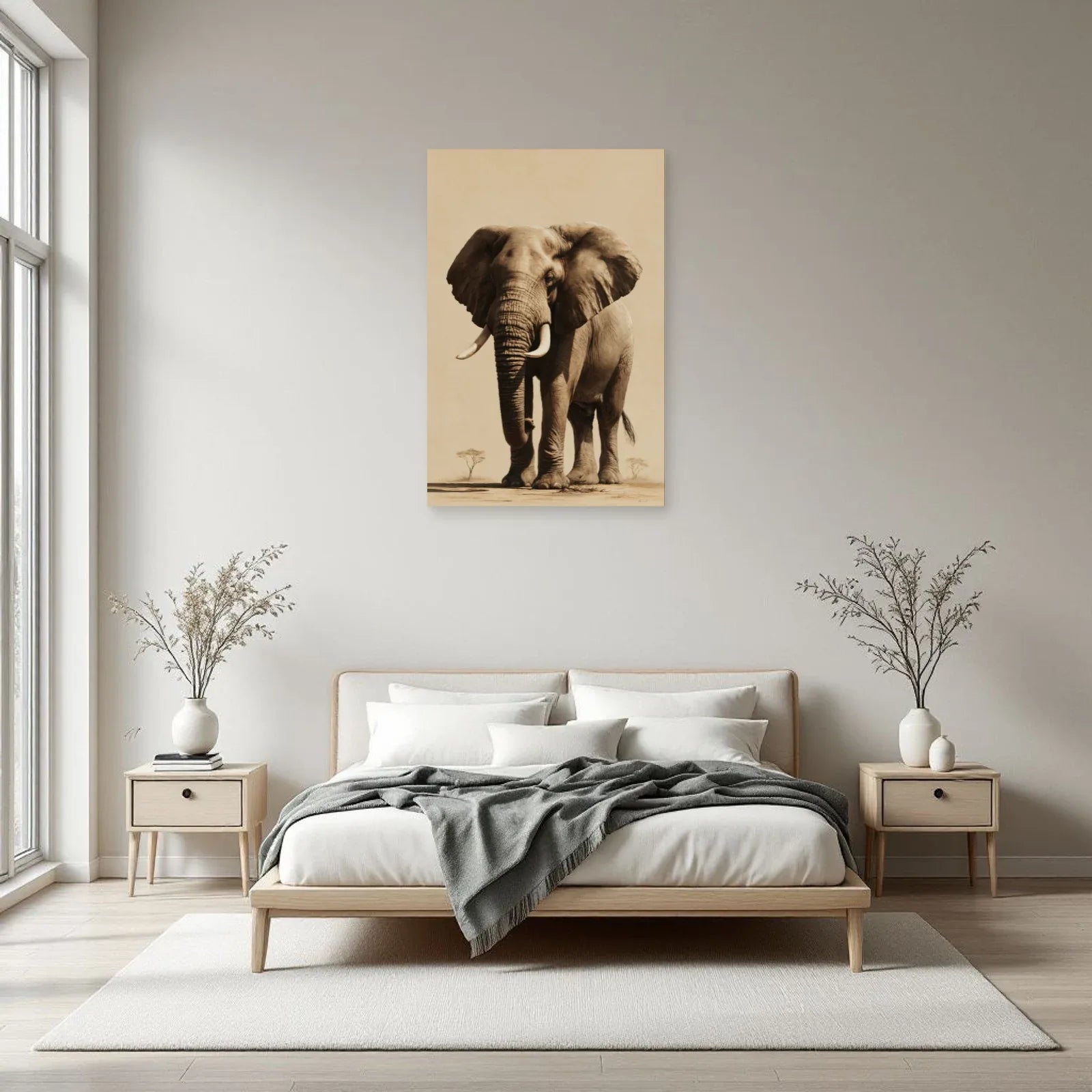 Tableau Éléphant Gravure Vintage dans une chambre - Art Virtuoso