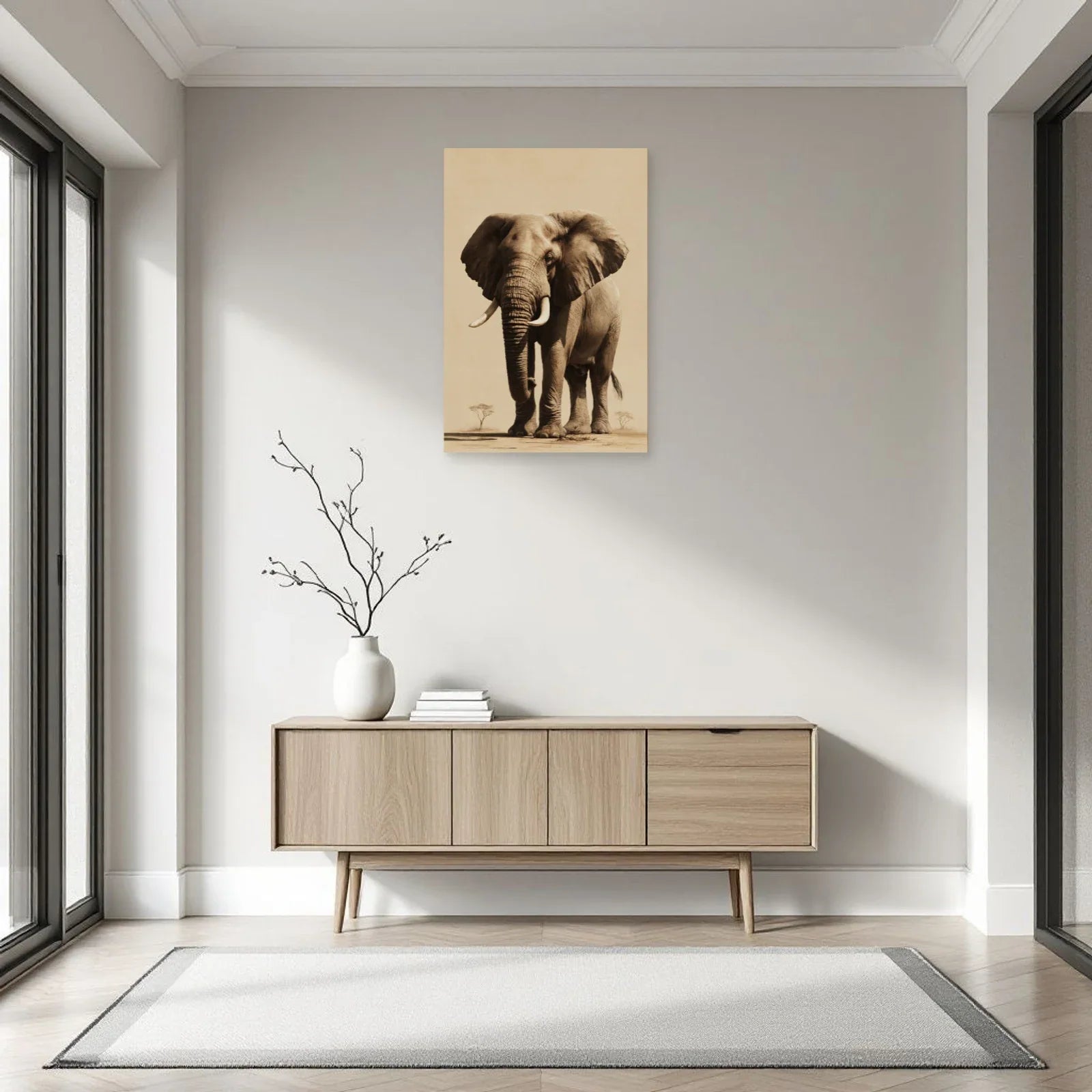 Tableau Éléphant Gravure Vintage dans une entrée ou un couloir - Art Virtuoso