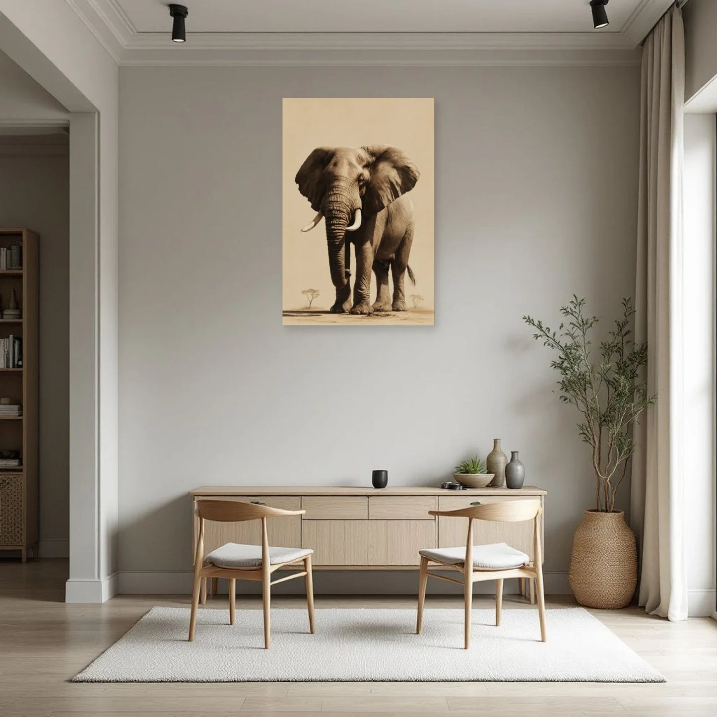 Tableau Éléphant Gravure Vintage dans une salle à manger - Art Virtuoso