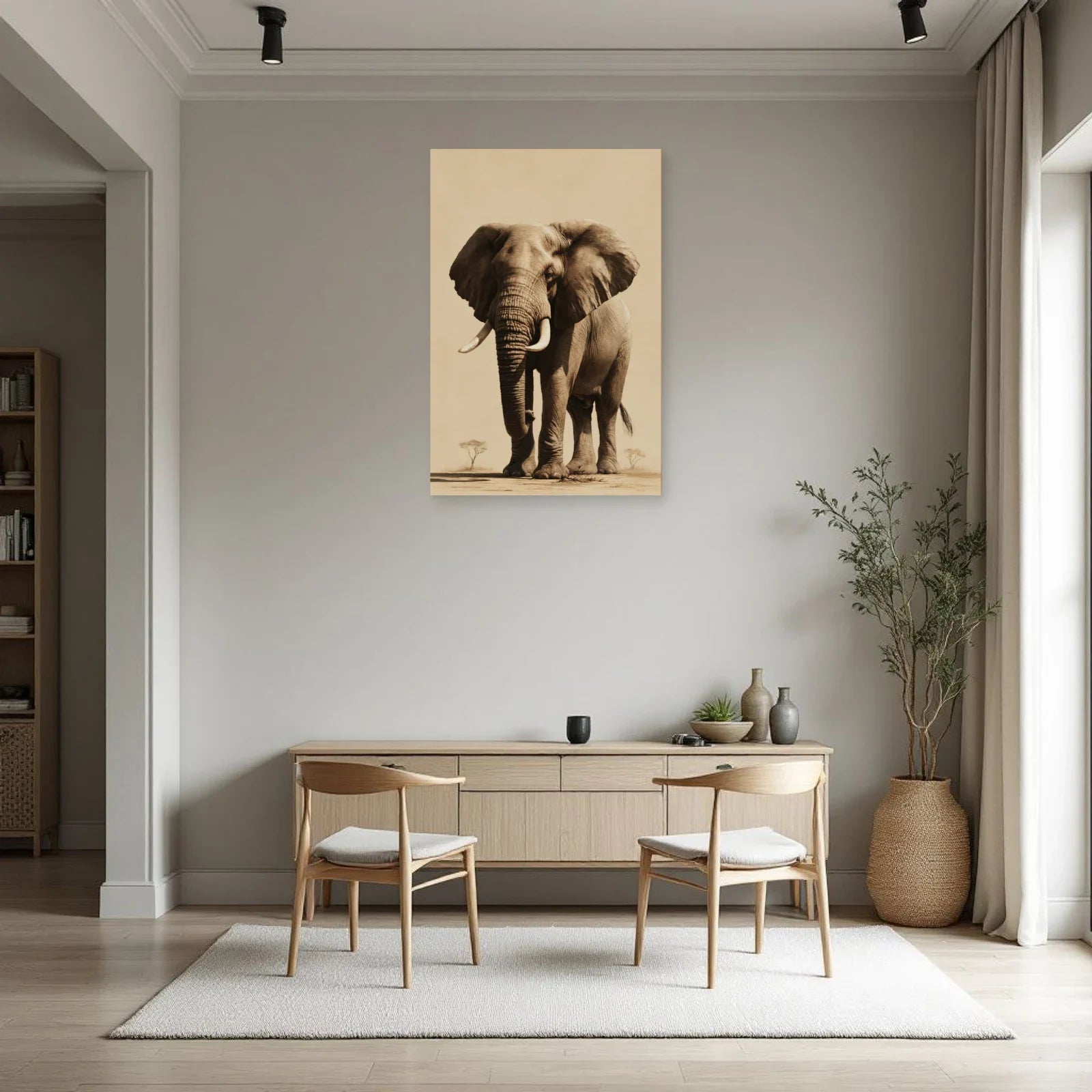 Tableau Éléphant Gravure Vintage dans une salle à manger - Art Virtuoso