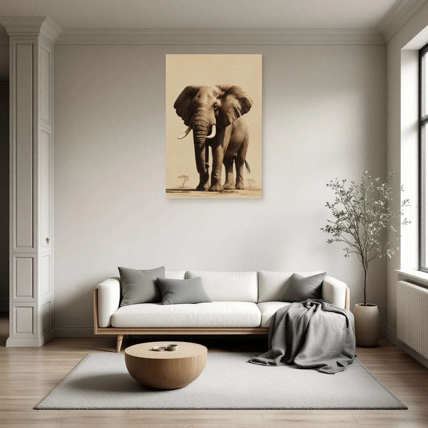 Tableau Éléphant Gravure Vintage dans un salon - Art Virtuoso