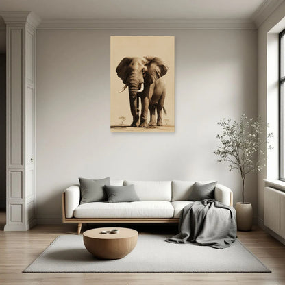 Tableau Éléphant Gravure Vintage dans un salon - Art Virtuoso
