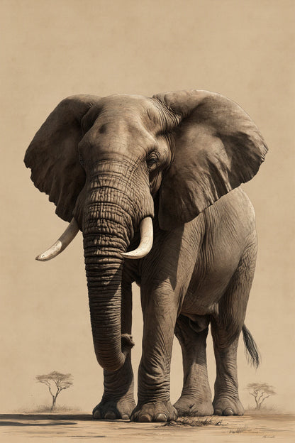 Tableau Éléphant Gravure Vintage - impression sur toile, format S