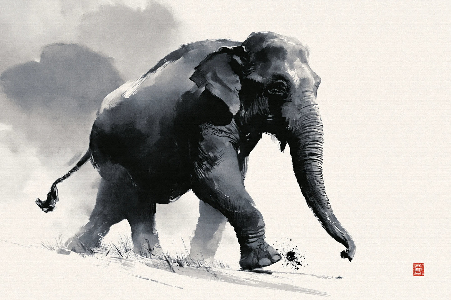 Tableau Éléphant Japandi - impression sur toile, format L