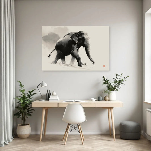 Tableau Éléphant Japandi dans un bureau - Art Virtuoso