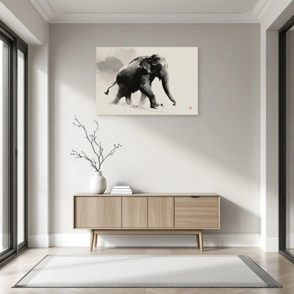 Tableau Éléphant Japandi dans une entrée ou un couloir - Art Virtuoso