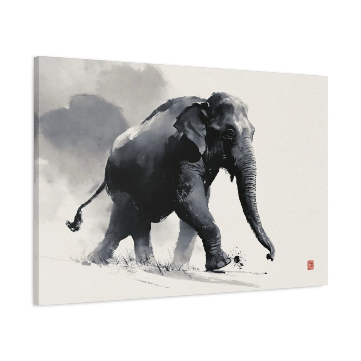 Tableau Éléphant Japandi - toile 3D avec bords imprimés - Art Virtuoso