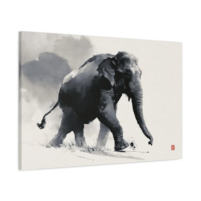 Tableau Éléphant Japandi - toile 3D avec bords imprimés - Art Virtuoso