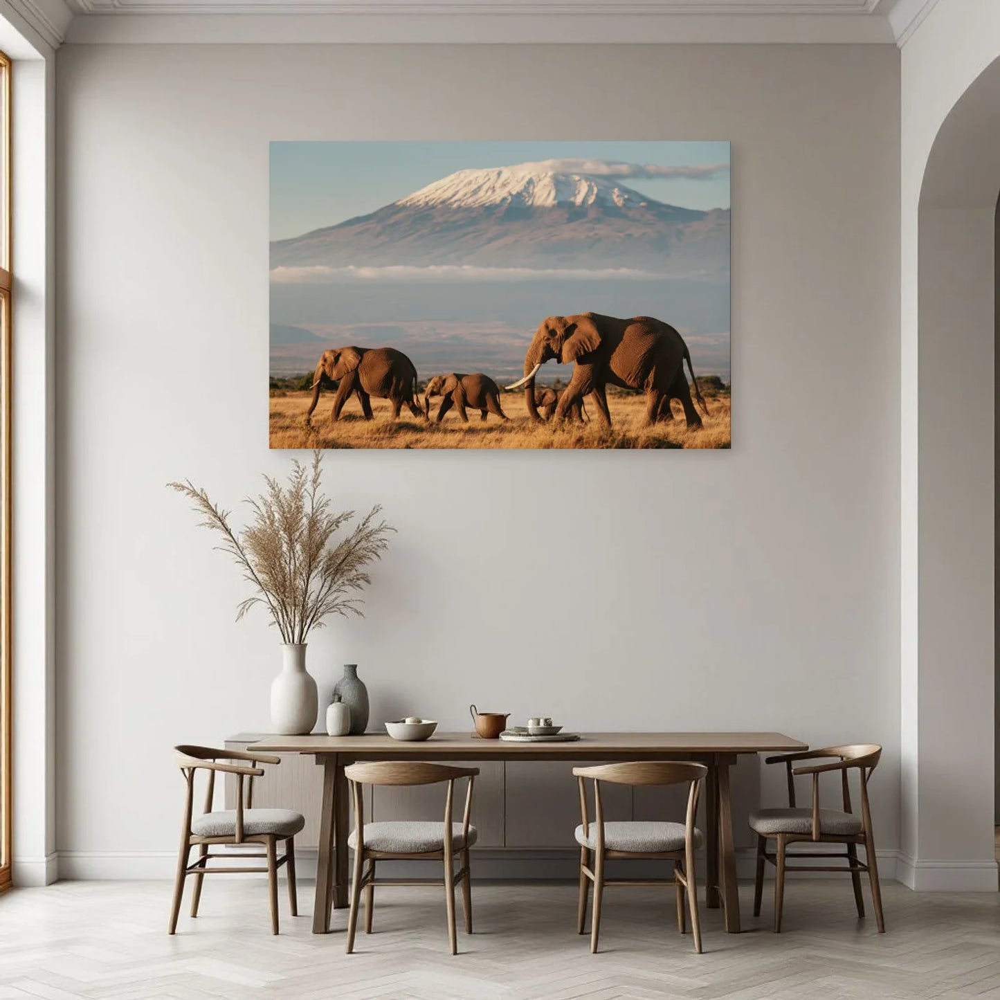 Tableau Éléphant Kilimandjaro dans une salle à manger - Art Virtuoso