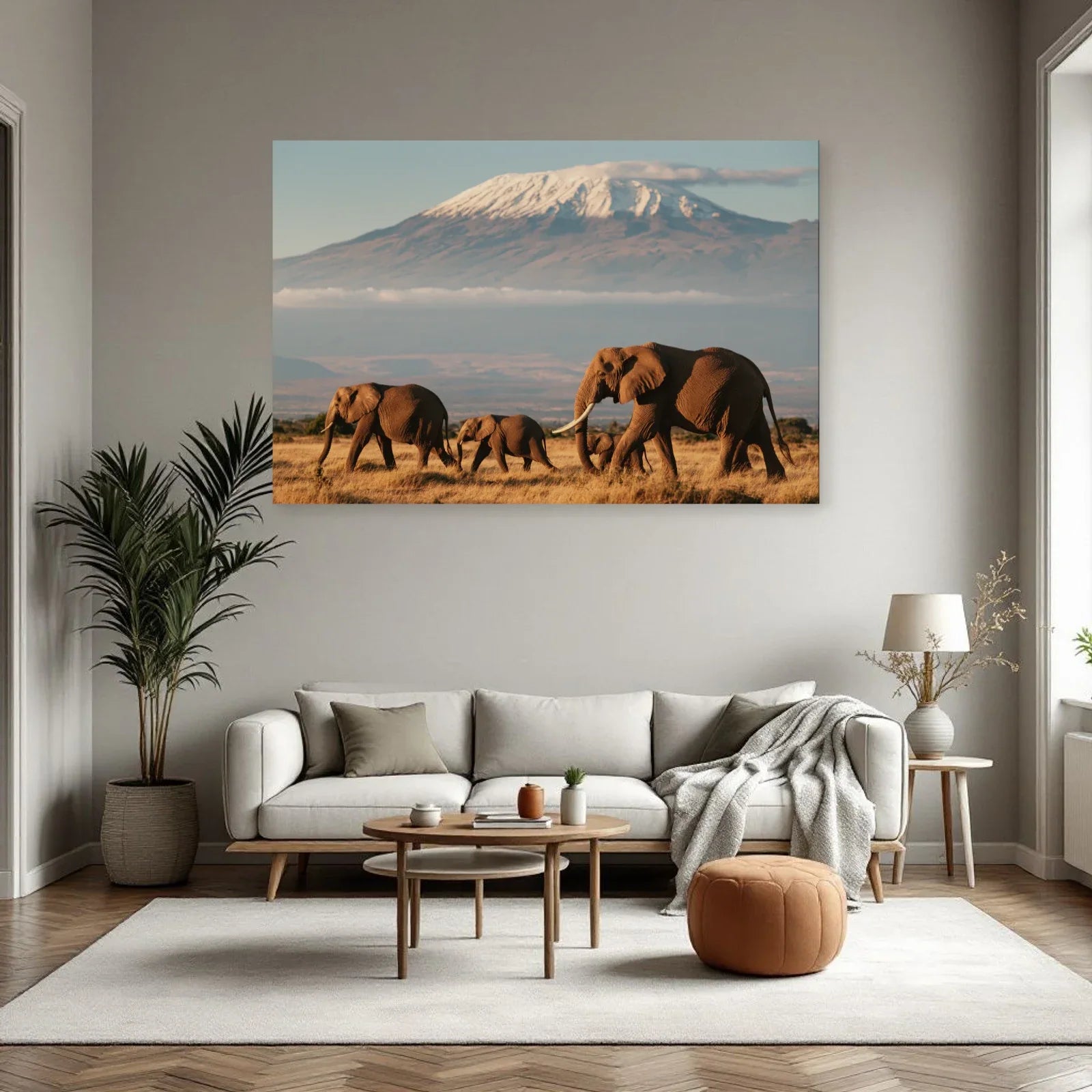 Tableau Éléphant Kilimandjaro dans un salon - Art Virtuoso