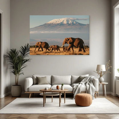 Tableau Éléphant Kilimandjaro dans un salon - Art Virtuoso
