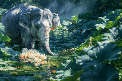 Tableau Éléphant Lotus - impression sur toile, format M
