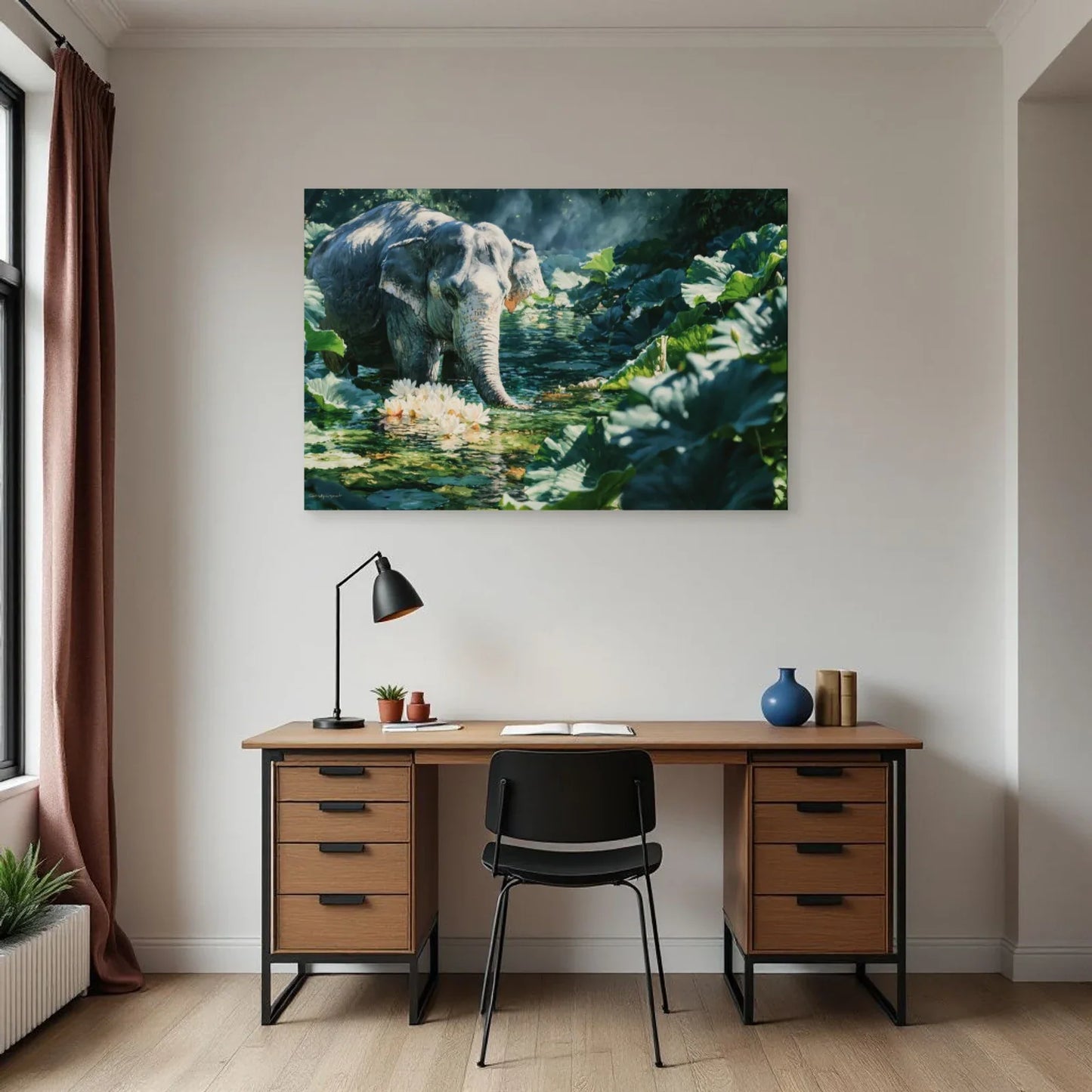 Tableau Éléphant Lotus dans un bureau - Art Virtuoso