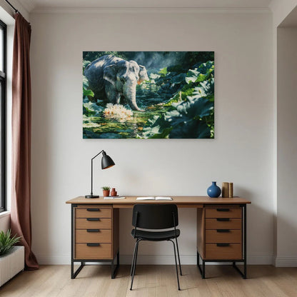 Tableau Éléphant Lotus dans un bureau - Art Virtuoso