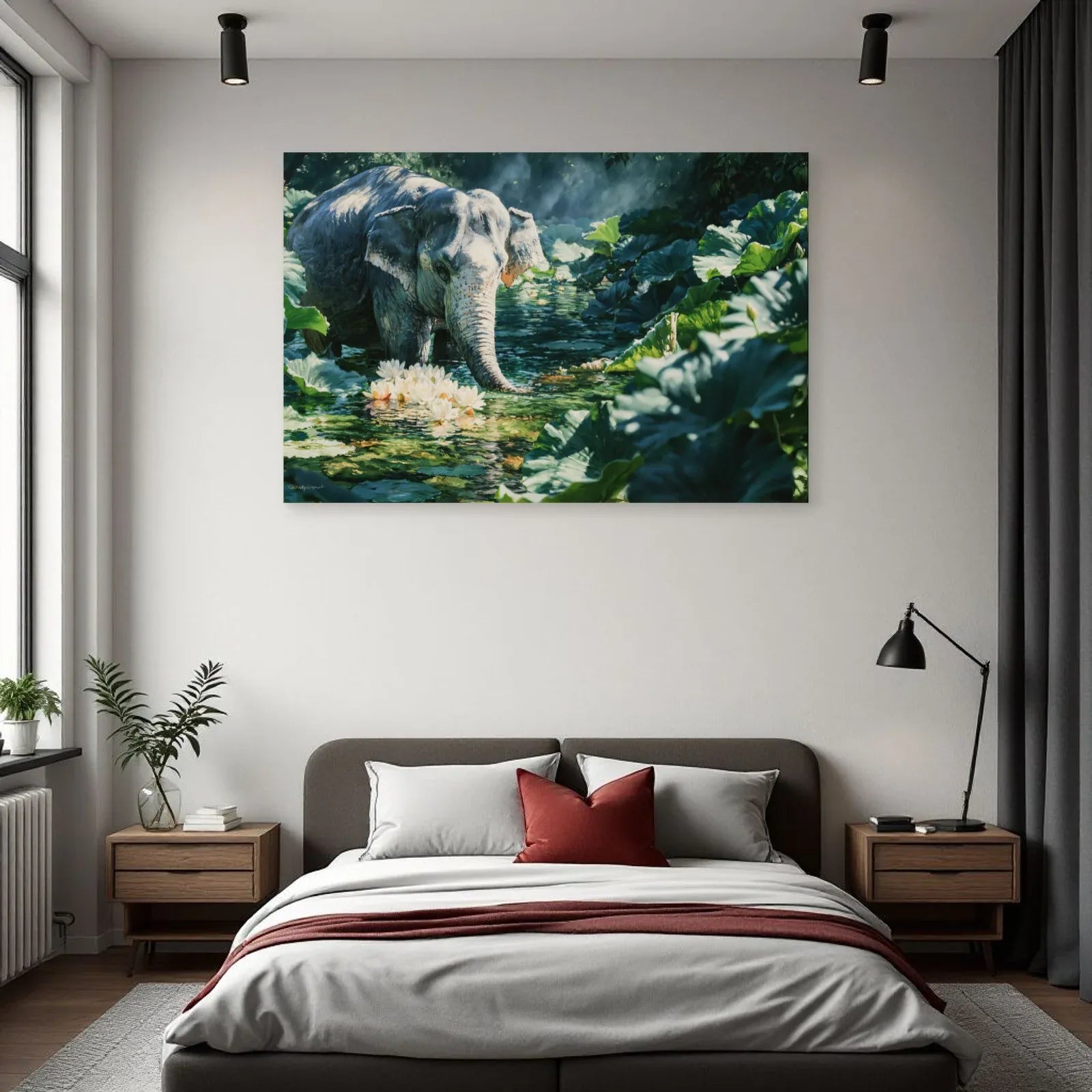 Tableau Éléphant Lotus dans une chambre - Art Virtuoso
