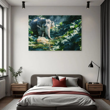 Tableau Éléphant Lotus dans une chambre - Art Virtuoso