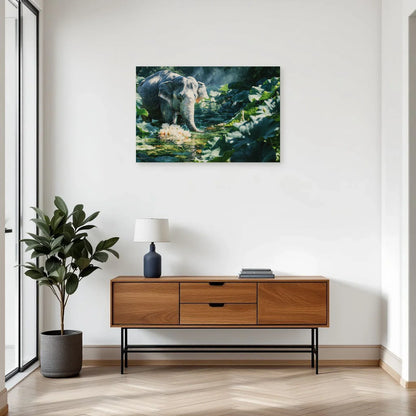 Tableau Éléphant Lotus dans une entrée ou un couloir - Art Virtuoso