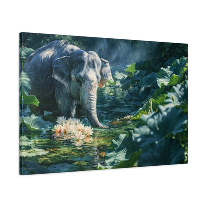Tableau Éléphant Lotus - toile 3D avec bords imprimés - Art Virtuoso