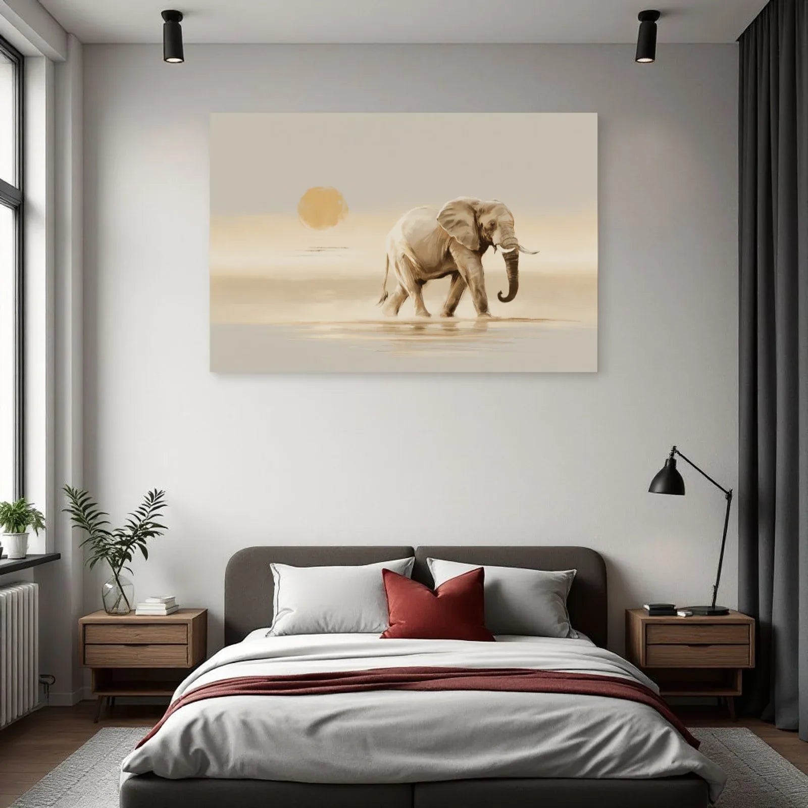 Tableau Éléphant Minimaliste dans une chambre - Art Virtuoso