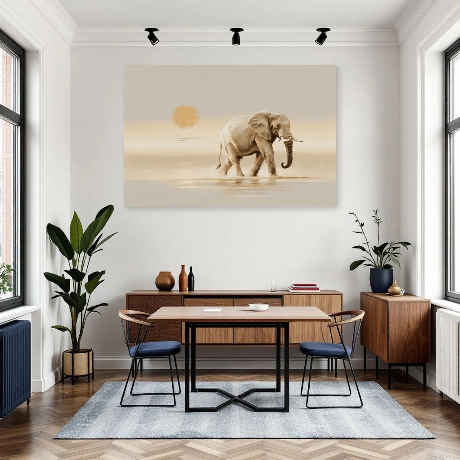 Tableau Éléphant Minimaliste dans une salle à manger - Art Virtuoso