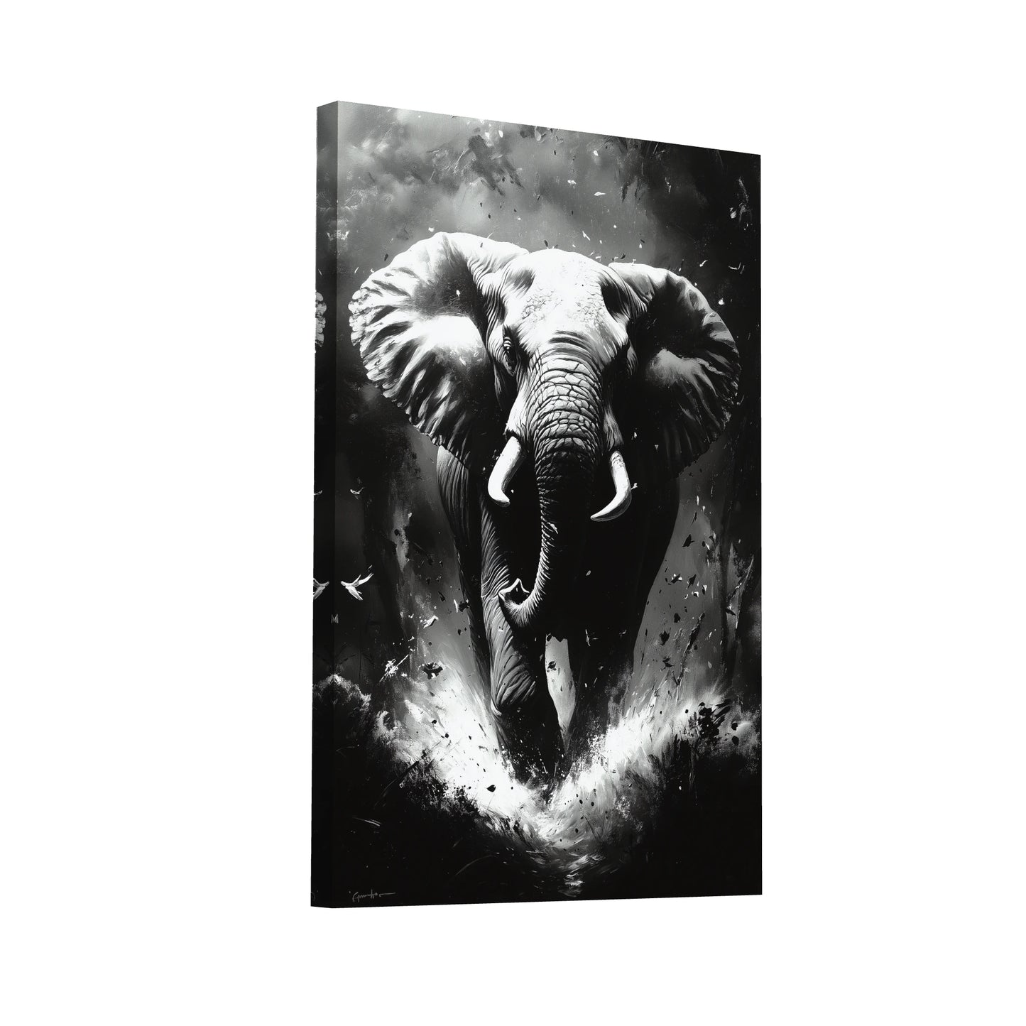 Product Hero 3D WebP Tableau Éléphant Noir et Blanc Intemporel - Art Virtuoso