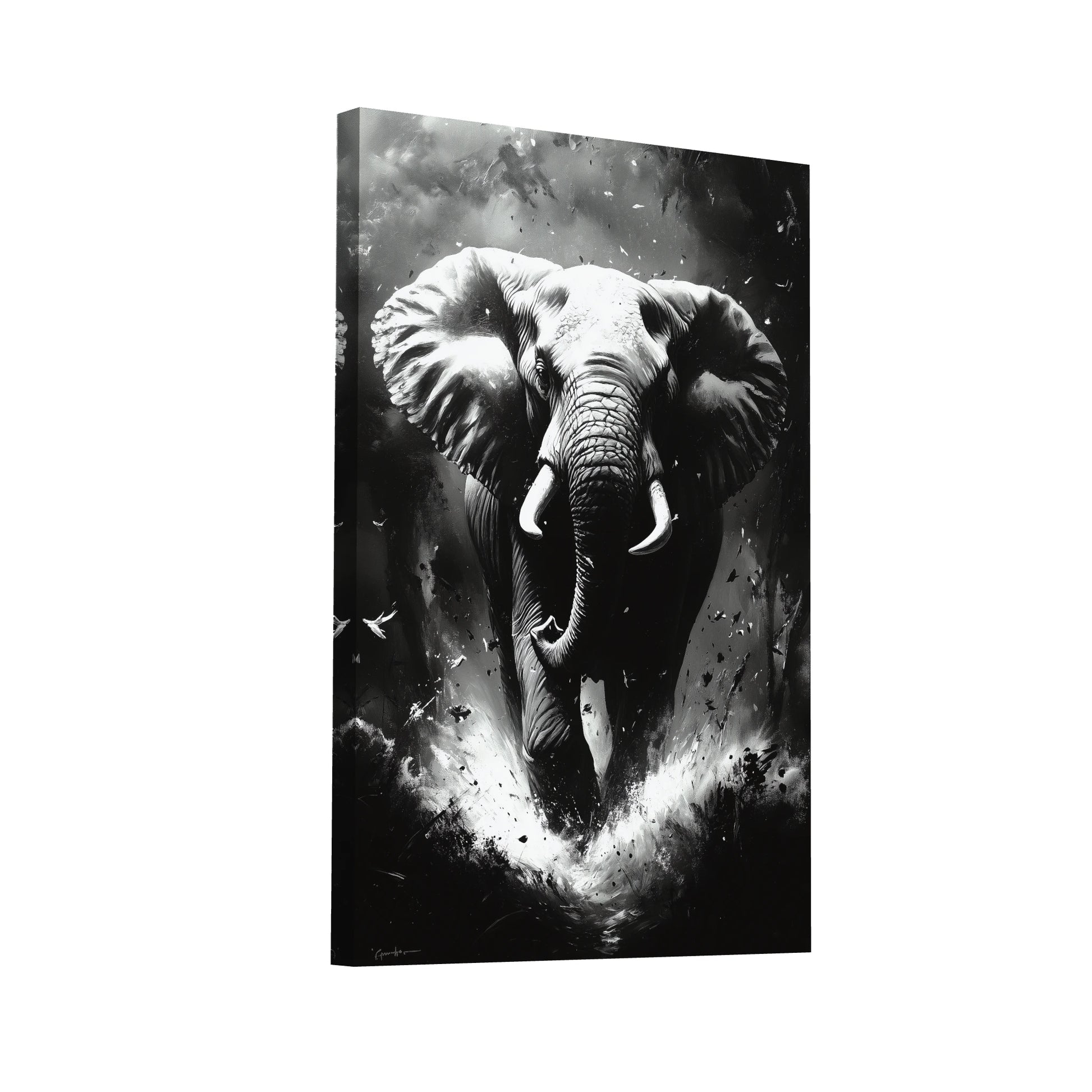 Product Hero 3D WebP Tableau Éléphant Noir et Blanc Intemporel - Art Virtuoso