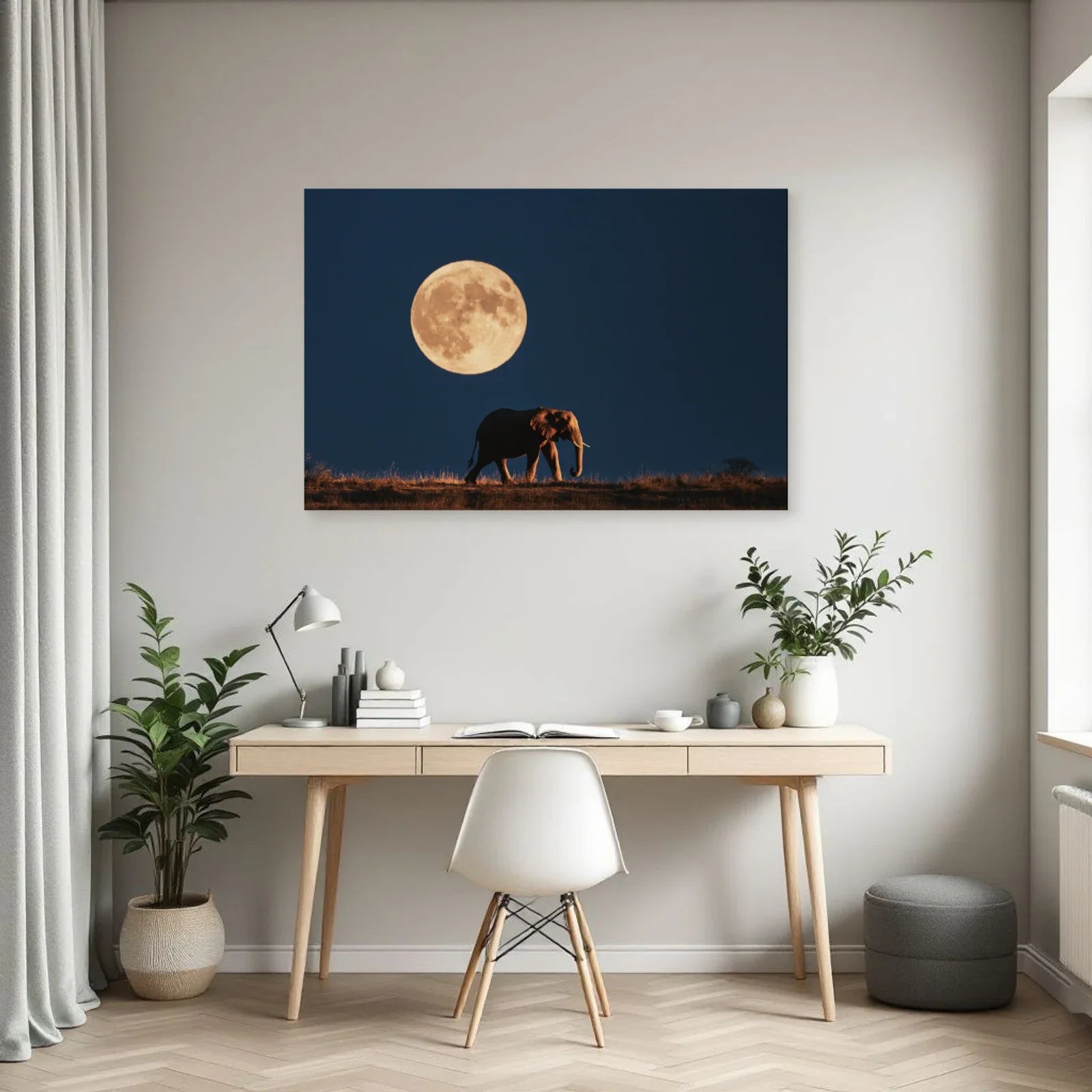 Tableau Éléphant Nuit dans un bureau - Art Virtuoso