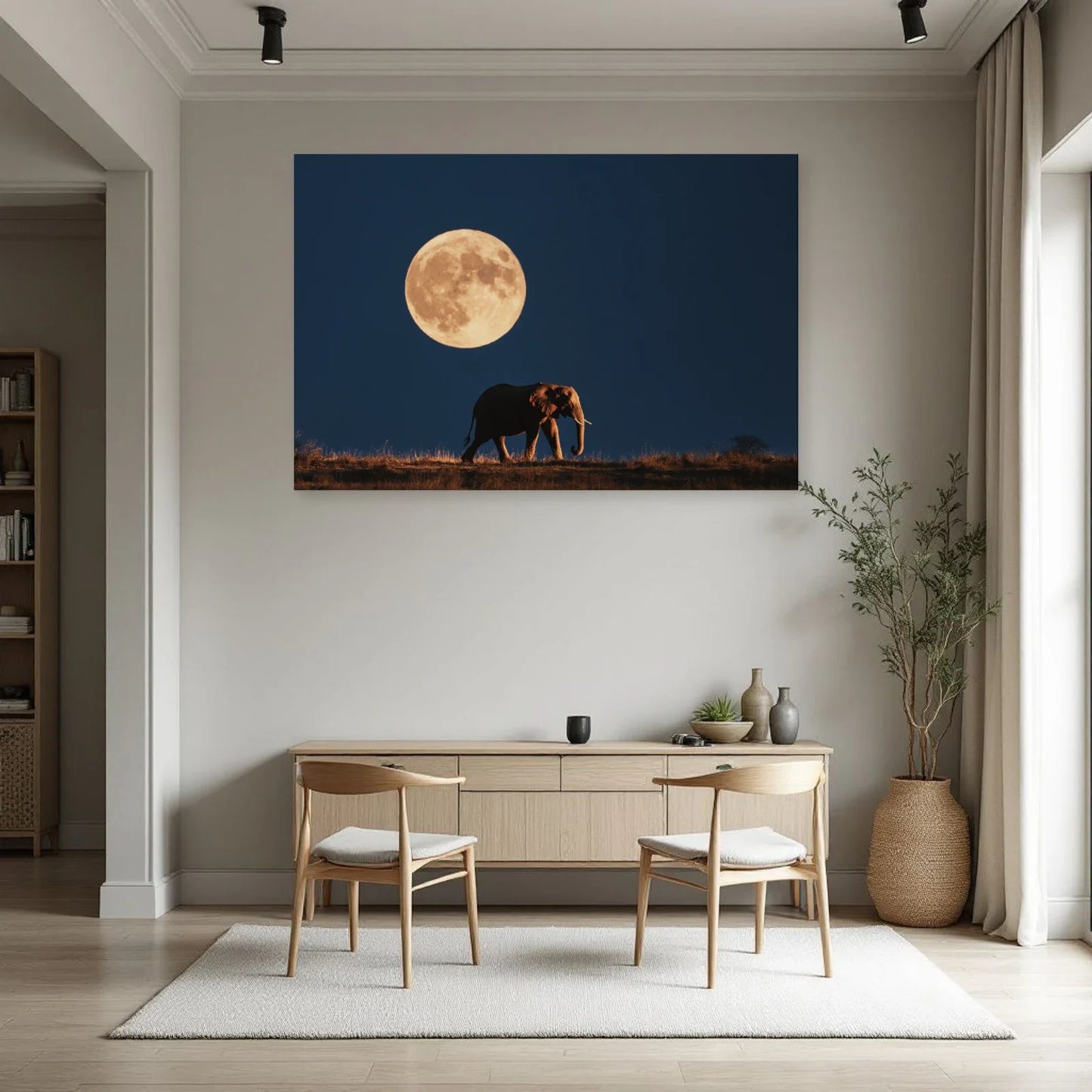 Tableau Éléphant Nuit dans une salle à manger - Art Virtuoso