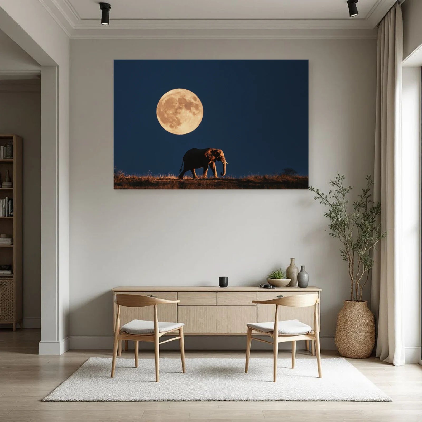 Tableau Éléphant Nuit dans une salle à manger - Art Virtuoso