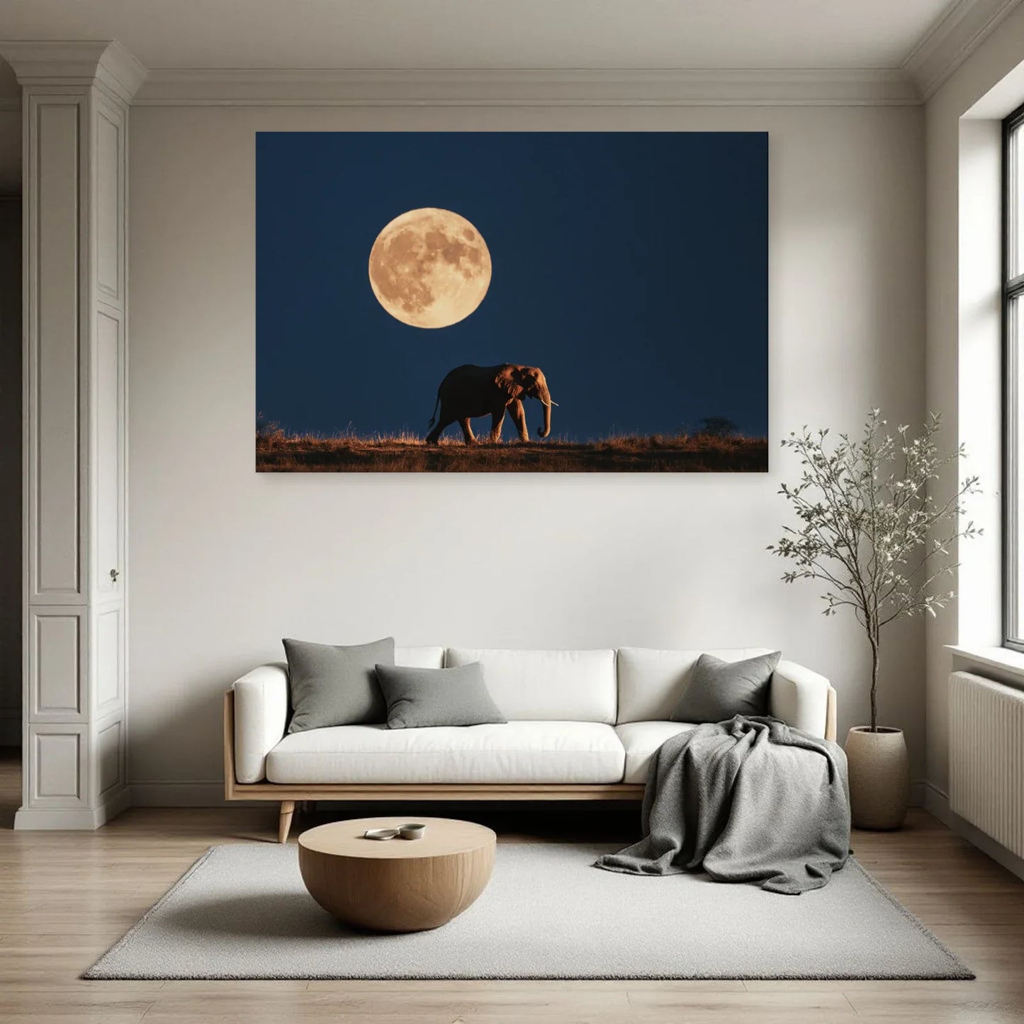 Tableau Éléphant Nuit dans un salon - Art Virtuoso