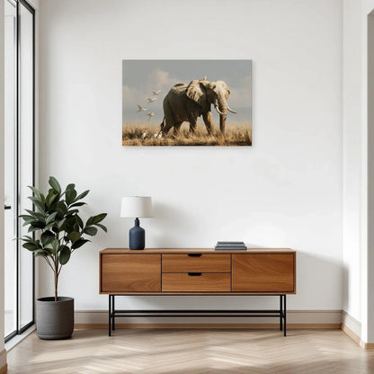 Tableau Éléphant Oiseaux dans une entrée ou un couloir - Art Virtuoso