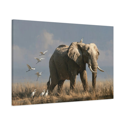 Tableau Éléphant Oiseaux - toile 3D avec bords imprimés - Art Virtuoso