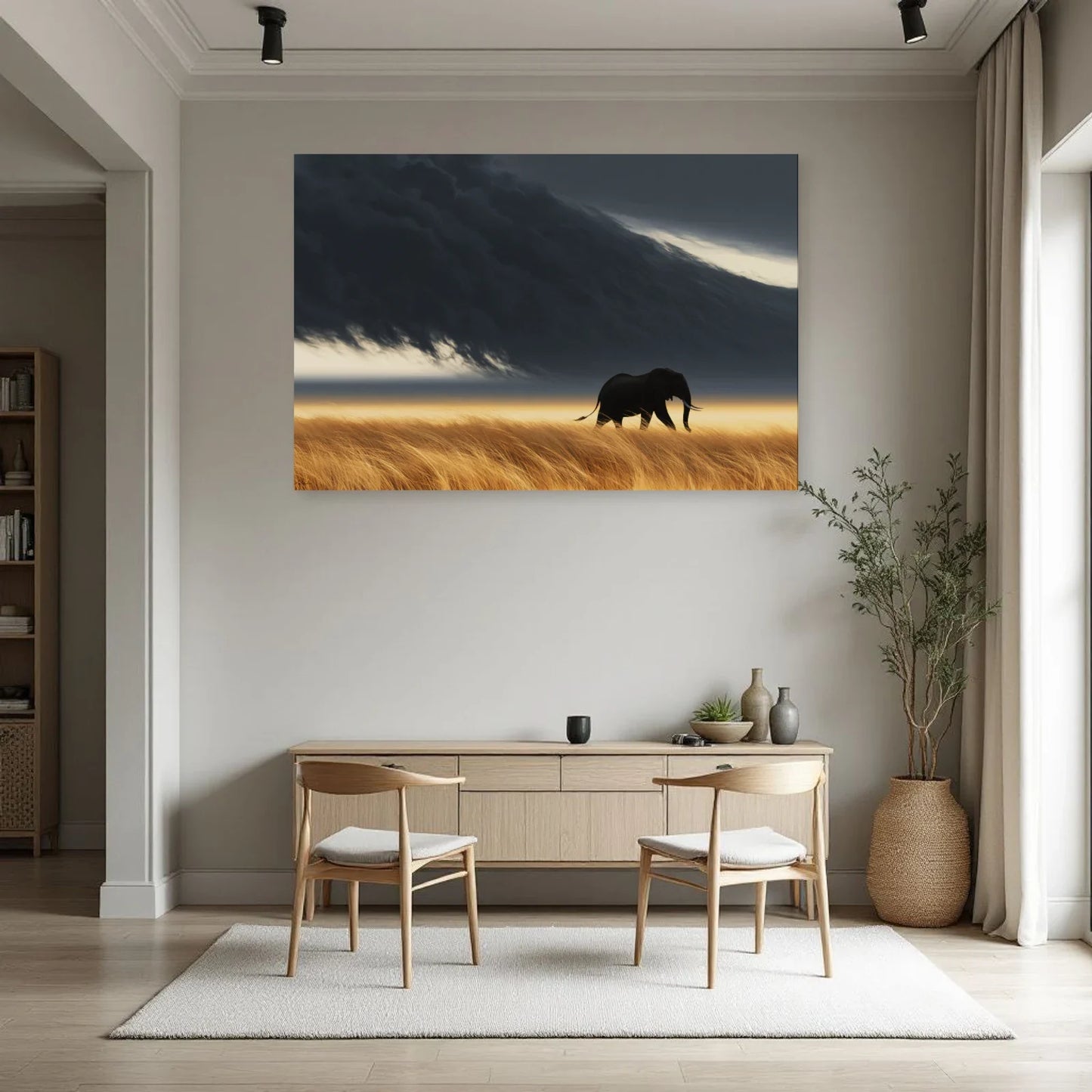 Tableau Éléphant Orage dans une salle à manger - Art Virtuoso