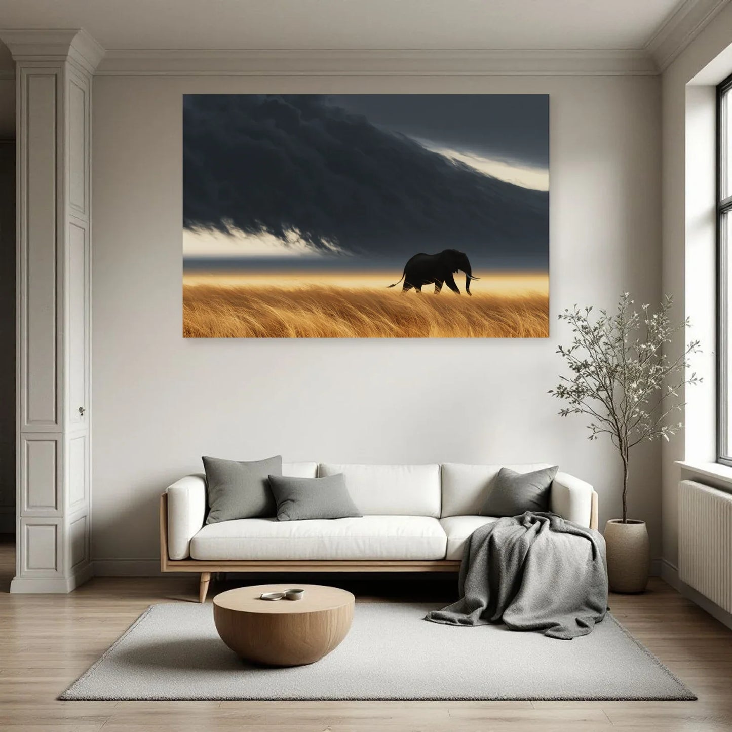 Tableau Éléphant Orage dans un salon - Art Virtuoso