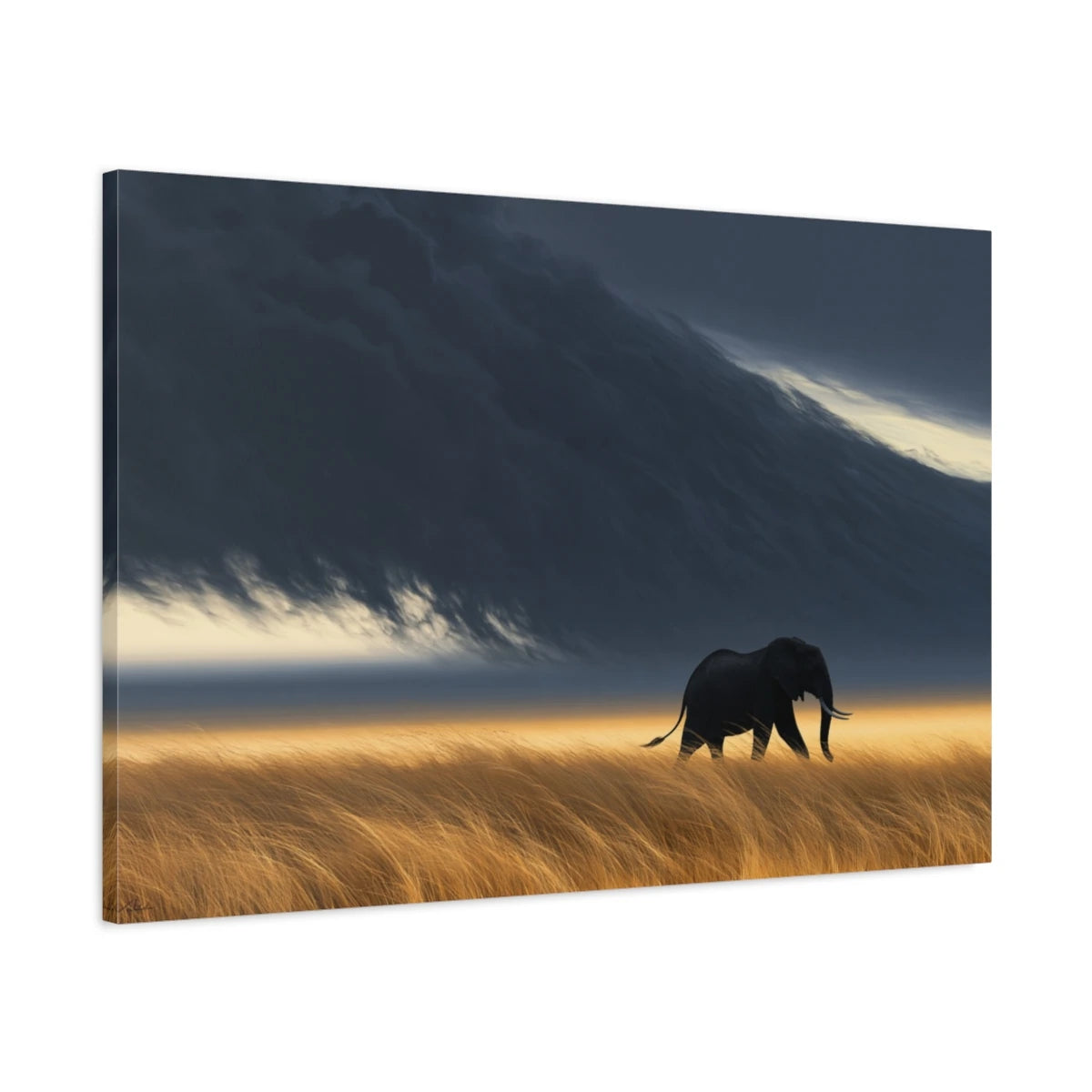 Tableau Éléphant Orage - toile 3D avec bords imprimés - Art Virtuoso