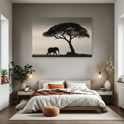 Tableau Éléphant Savane Noir et Blanc dans une chambre - Art Virtuoso