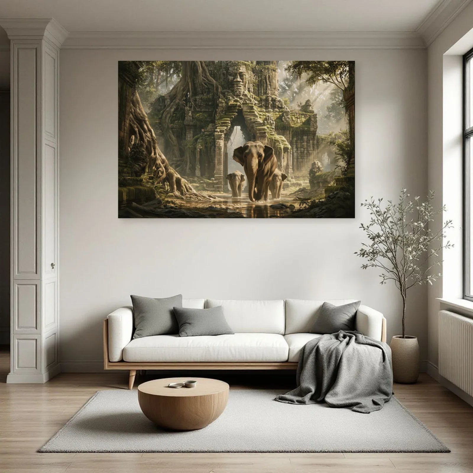 Tableau Éléphant Temple dans un salon - Art Virtuoso