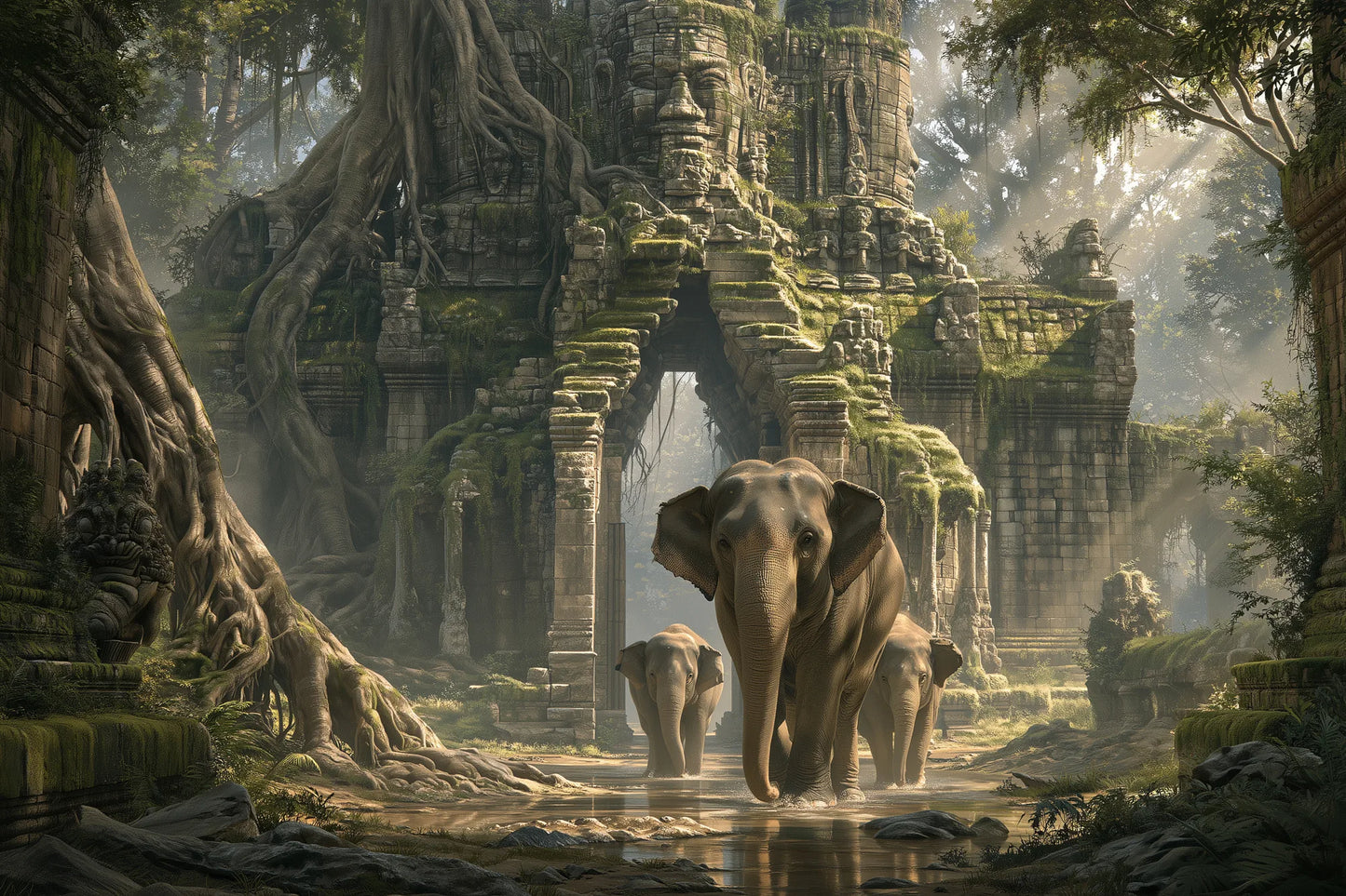 Tableau Éléphant Temple - impression sur toile, format S