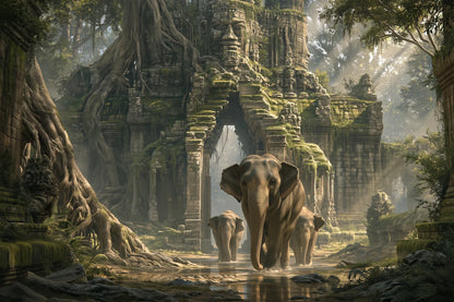 Tableau Éléphant Temple - impression sur toile, format S
