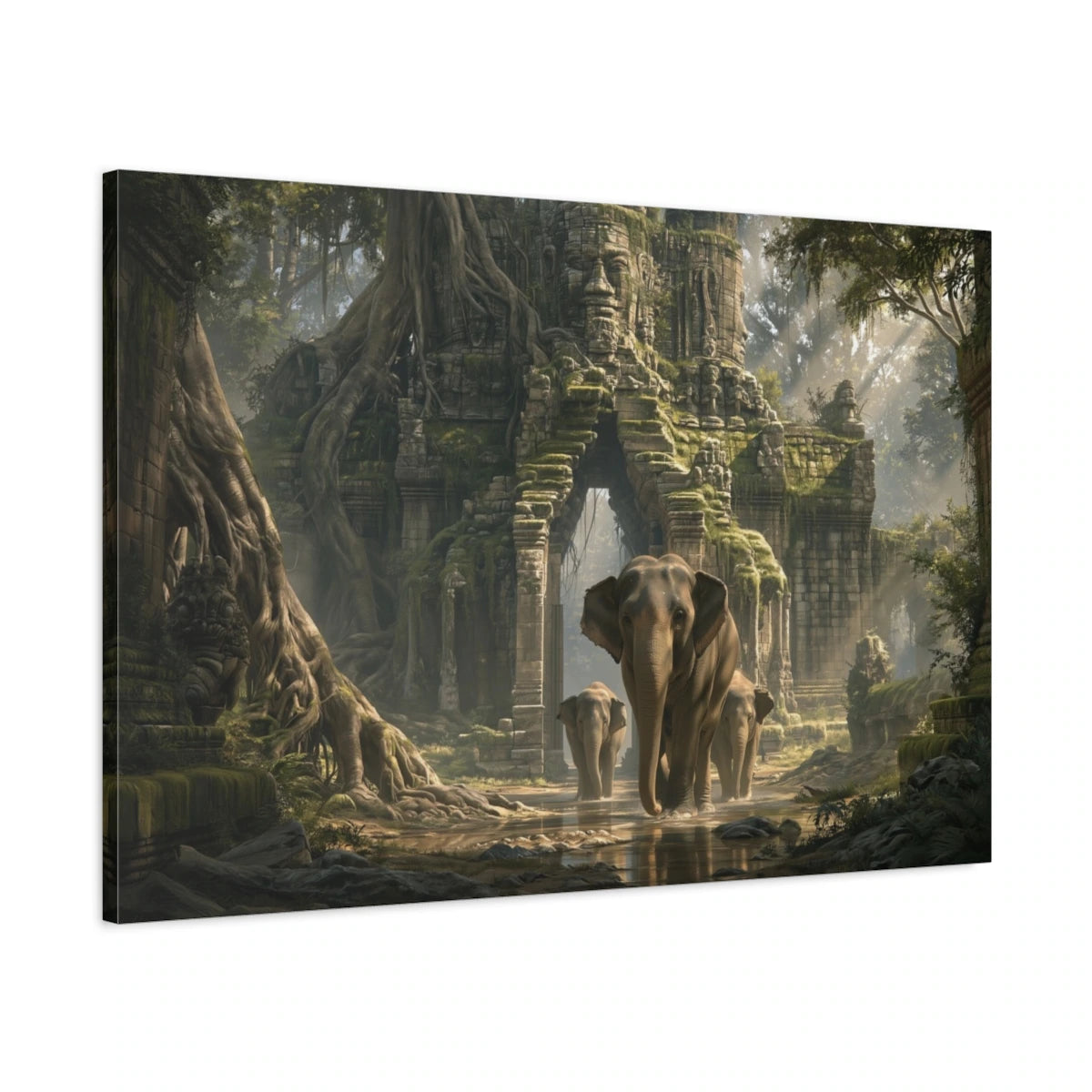 Tableau Éléphant Temple - toile 3D avec bords imprimés - Art Virtuoso