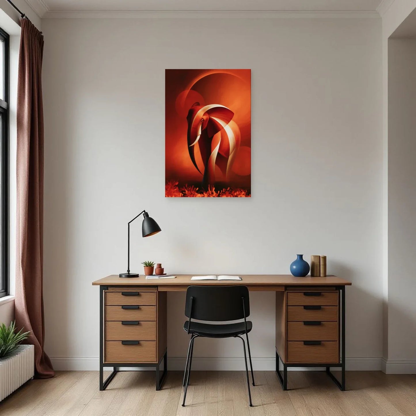 Tableau Éléphant Terracotta dans un bureau - Art Virtuoso