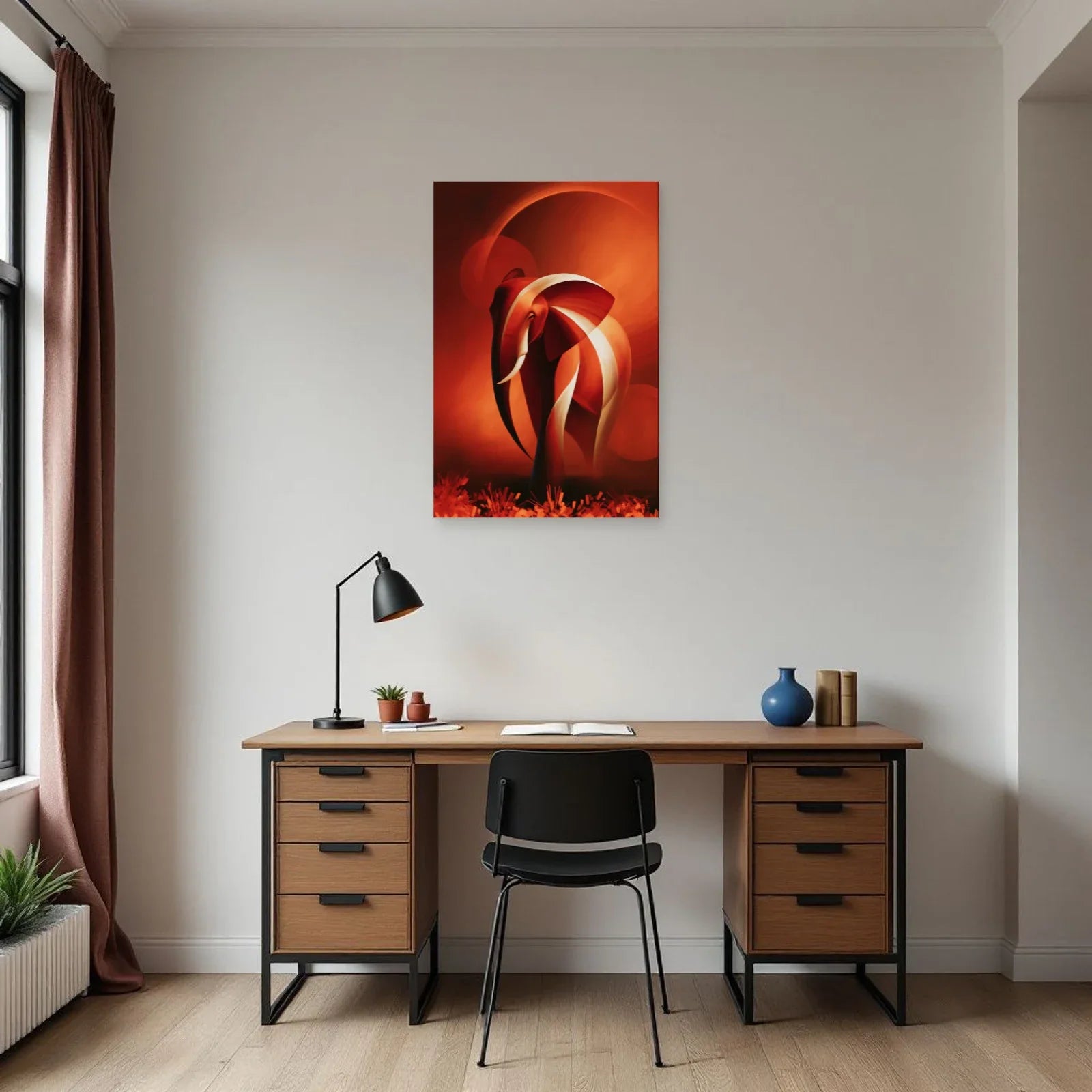 Tableau Éléphant Terracotta dans un bureau - Art Virtuoso