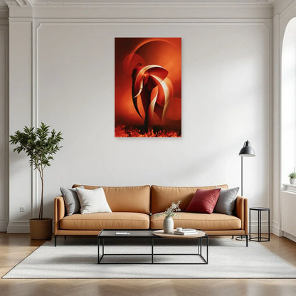 Tableau Éléphant Terracotta dans un salon - Art Virtuoso
