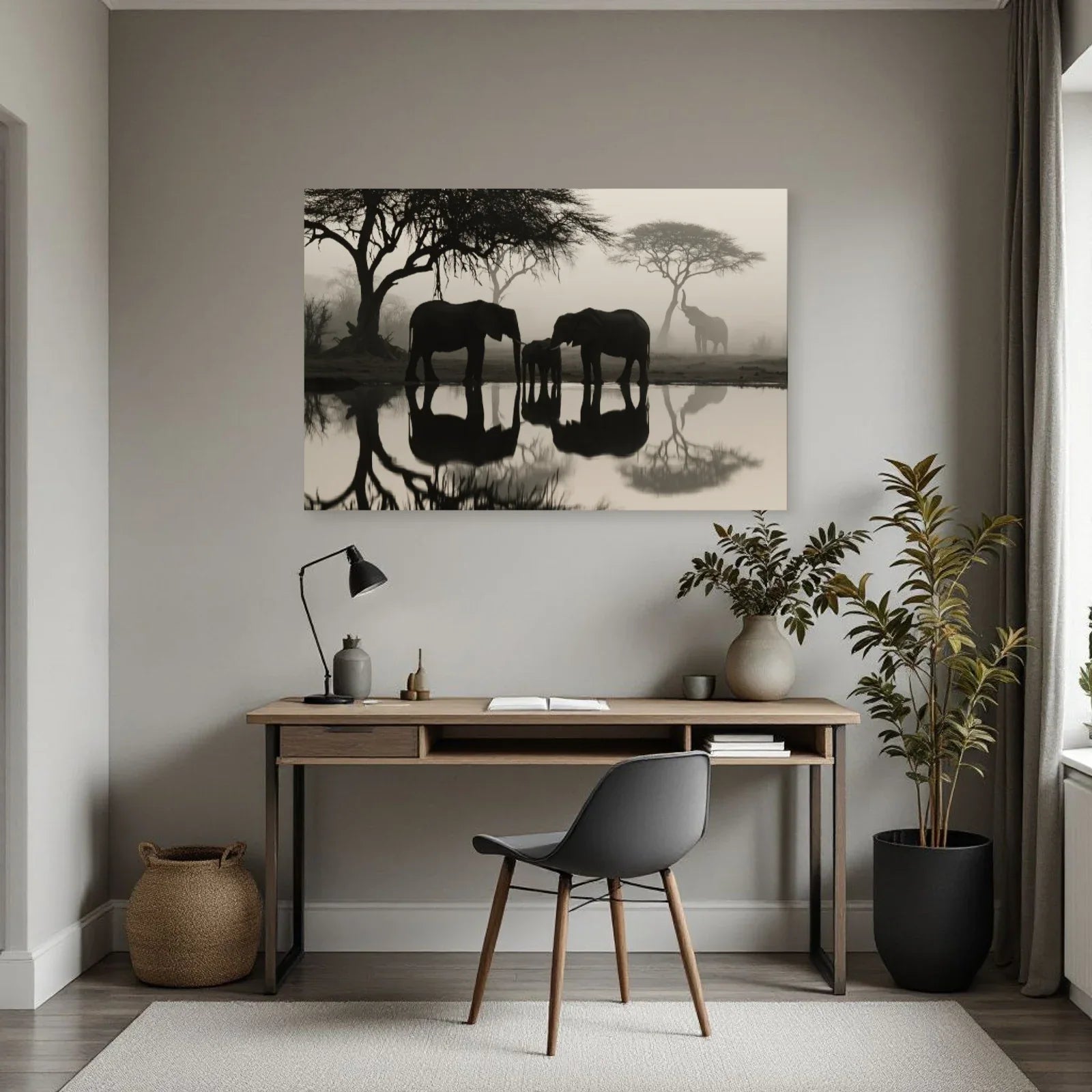 Tableau Éléphants Point d Eau dans un bureau - Art Virtuoso
