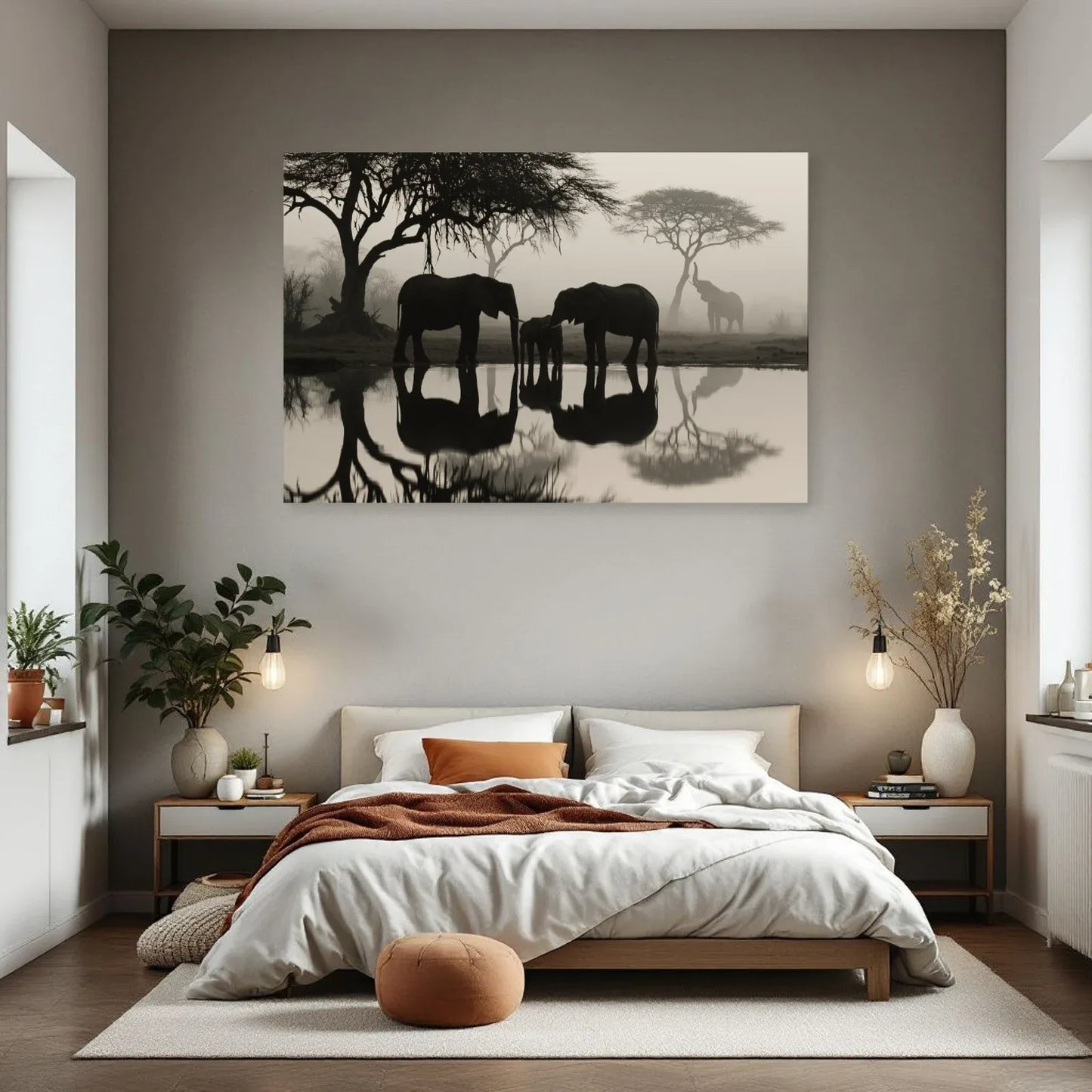 Tableau Éléphants Point d Eau dans une chambre - Art Virtuoso
