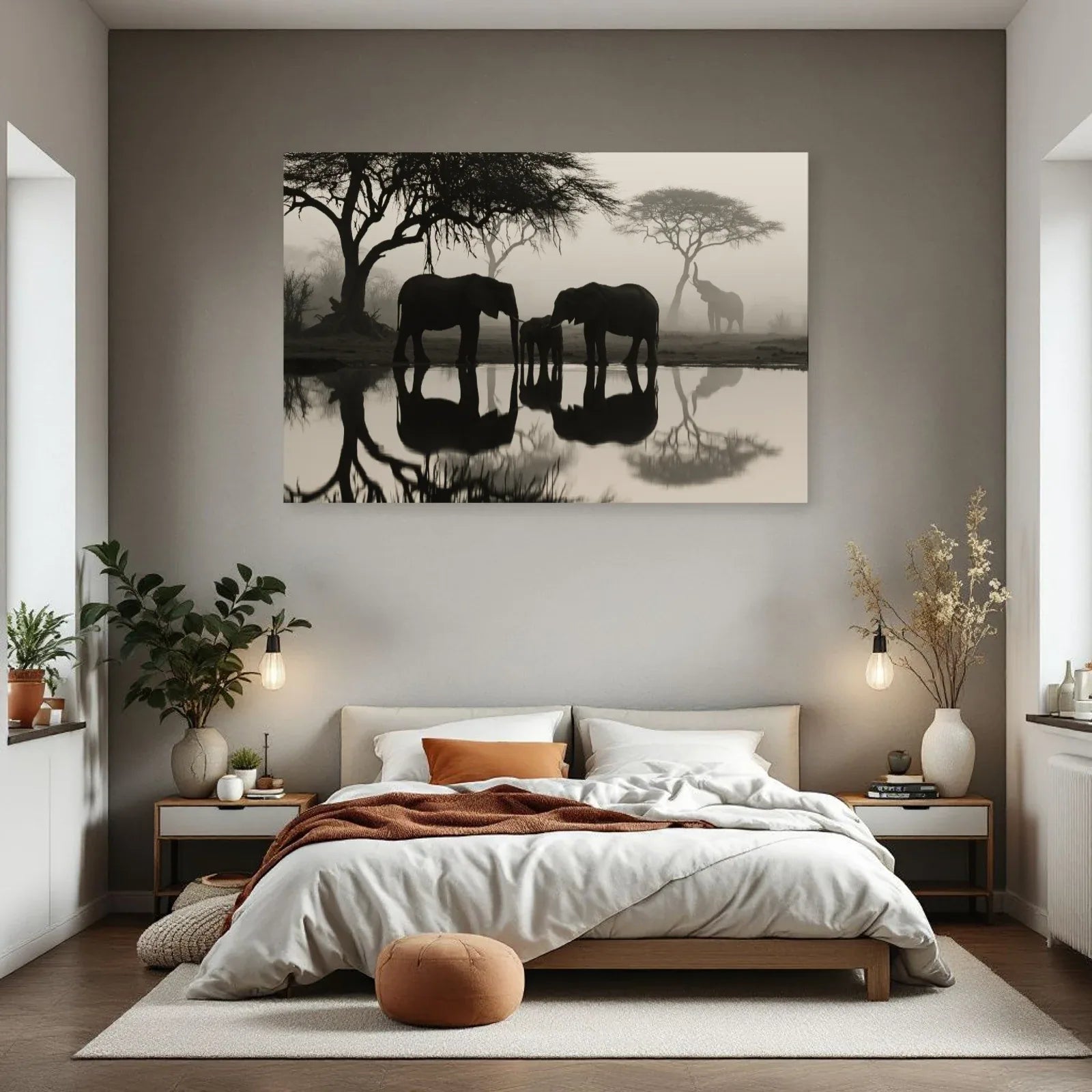 Tableau Éléphants Point d Eau dans une chambre - Art Virtuoso